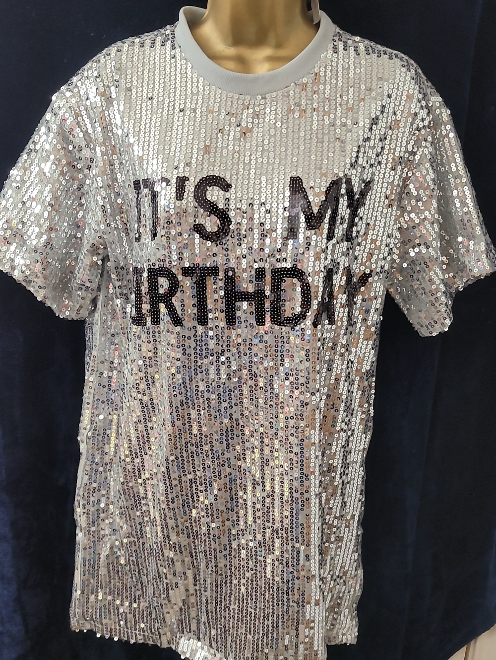 Sequin "It's My Birthday" Tee - Silver